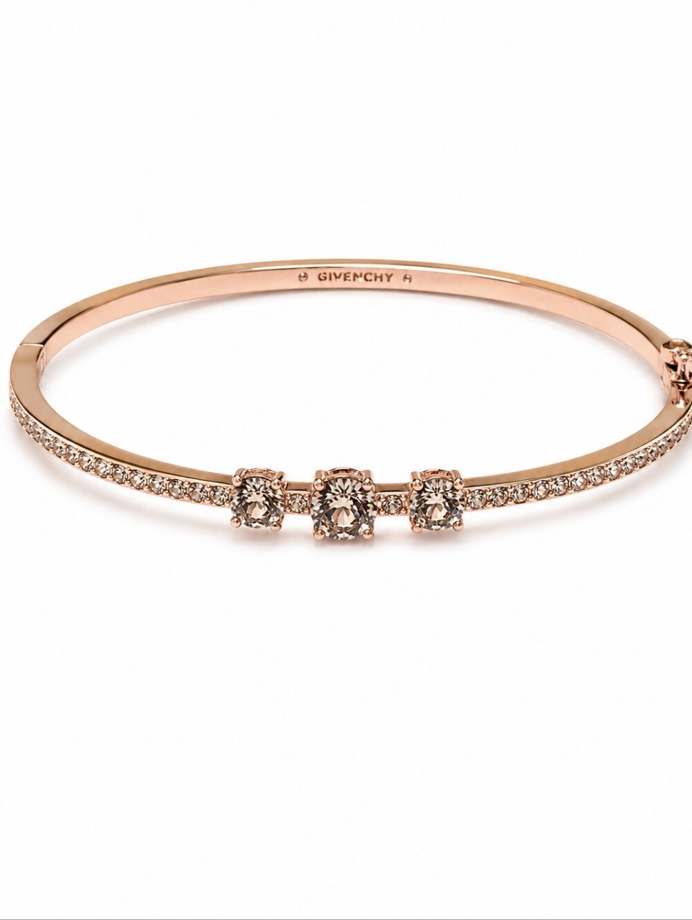 Givenchy Crystal Bangle Bracelet Rose Gold Tone Designer Rhinestone Cuff - Picture 5 of 9